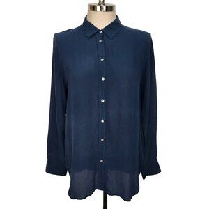 Everlane The Must Have Silk Blouse 12 Navy Blue Button Front Lightweight Classic